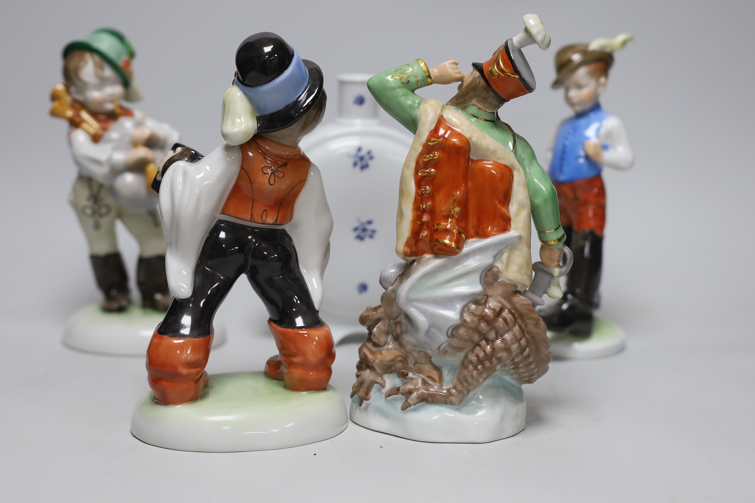 Four Herend figures and a moonflask, tallest 22cm